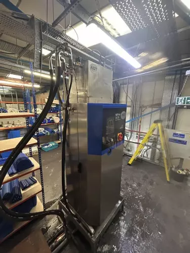 Upgraded Nilfisk multi-pump system in a food factory in Birmingham following installation of a 160 litre water tank and control components. The system now supports full demand during clean-down with improved reliability and consistent water supply.